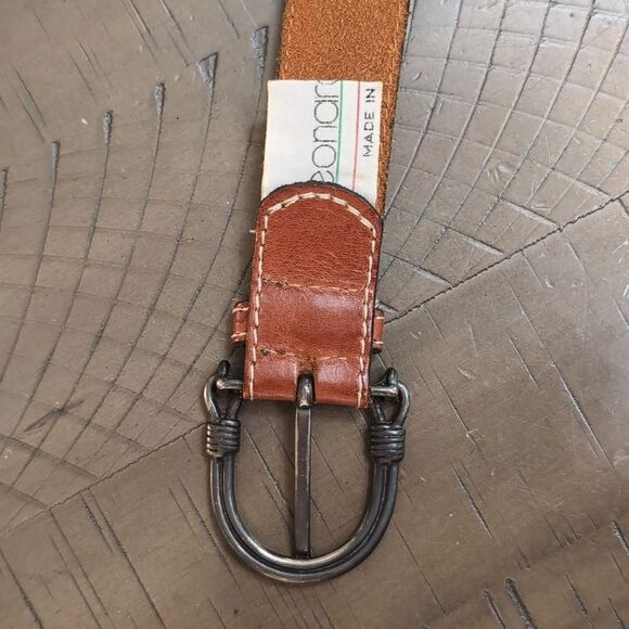 Vintage Leonardo Made In Italy Brown Woven Leather Belt  With Stone Detailing - Picture 11 of 12